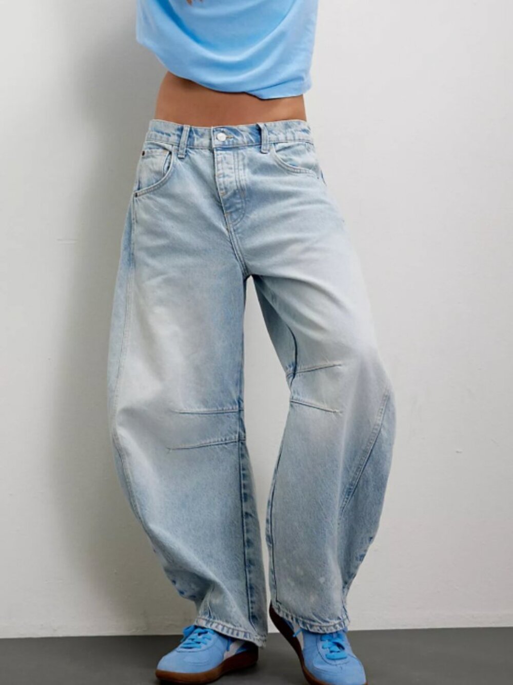 Free People We The Free Good Luck Mid-Rise Barrel Jeans Aegean